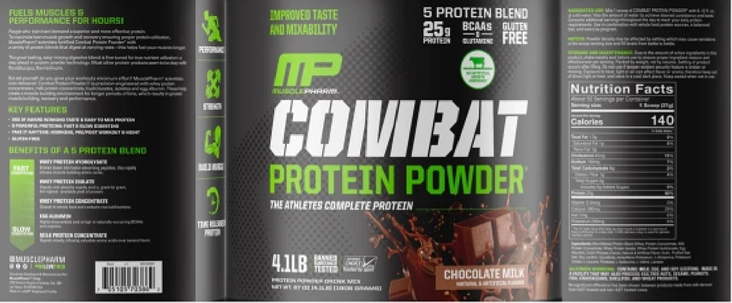 MusclePharm, Combat Protein Powder, Chocolate Milk label