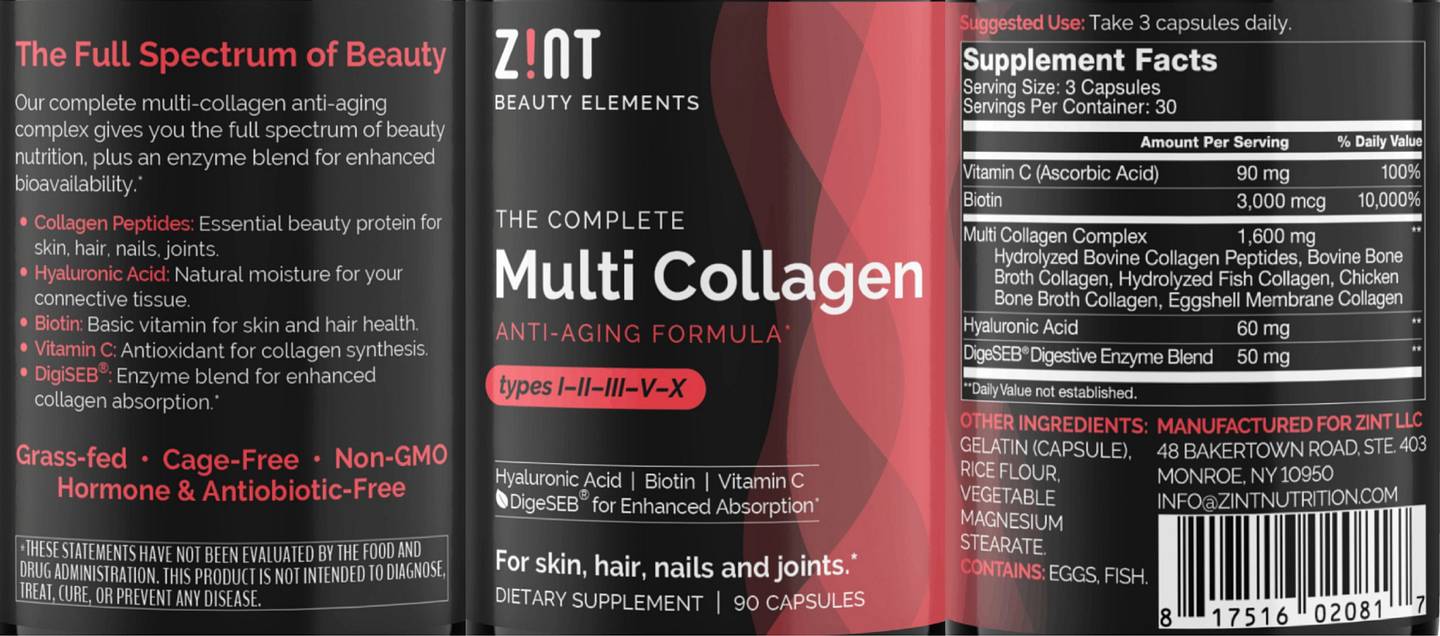 Zint, Complete Multi Collagen Capsule label