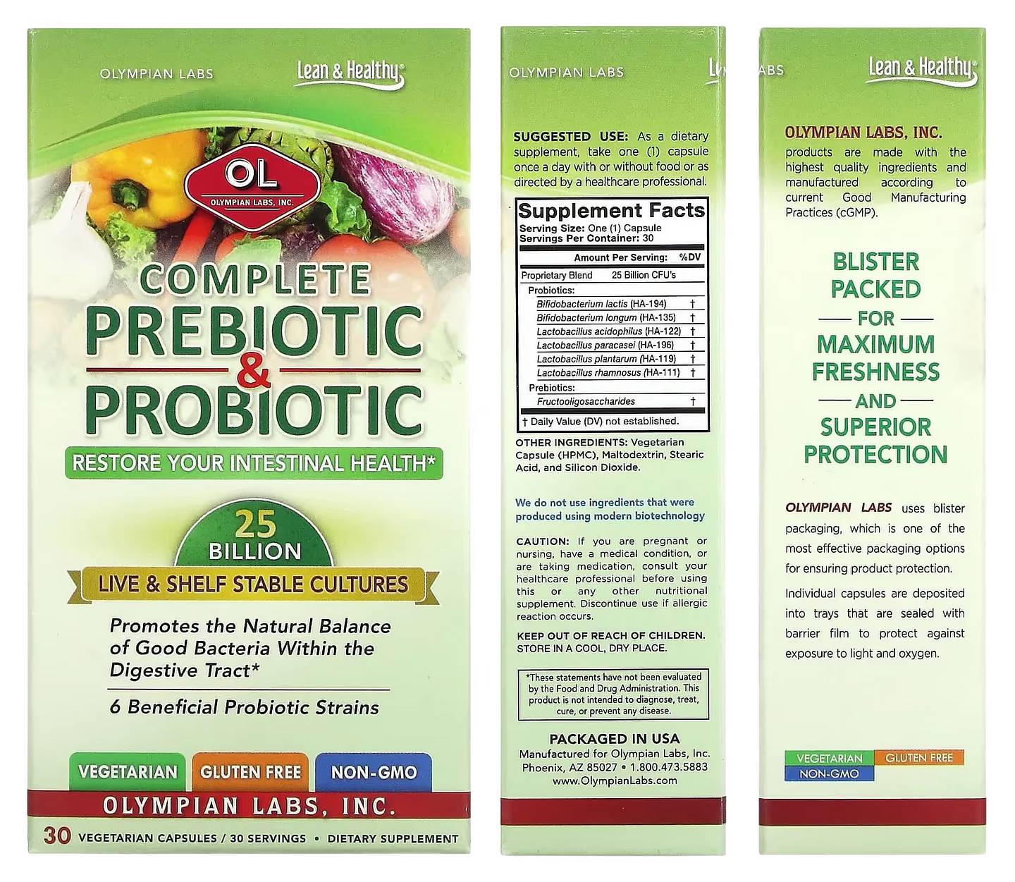 Olympian Labs, Complete Prebiotic & Probiotic packaging