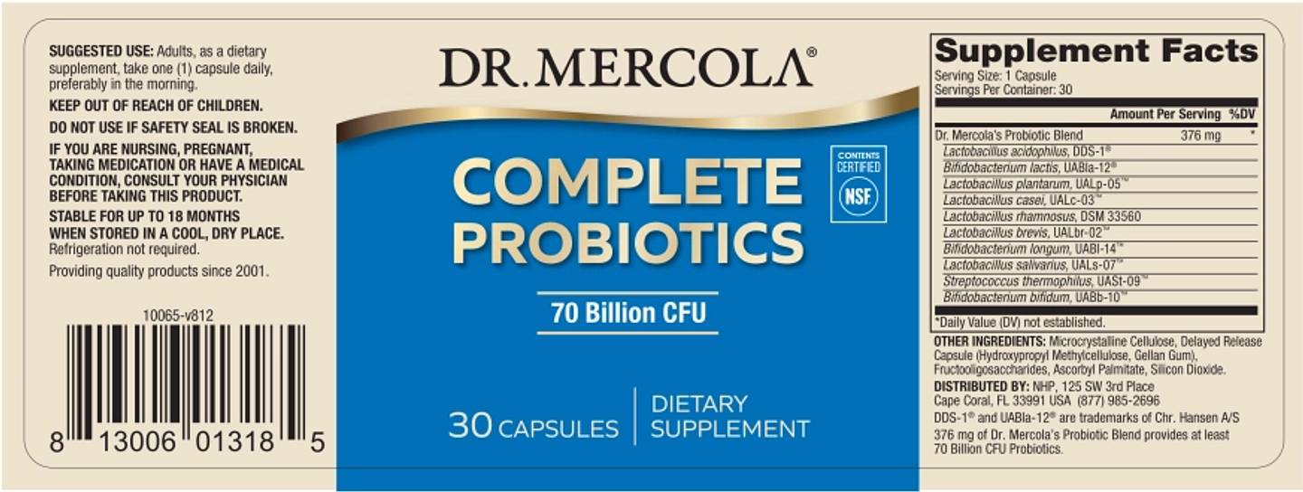 Dr. Mercola, Complete Probiotics label