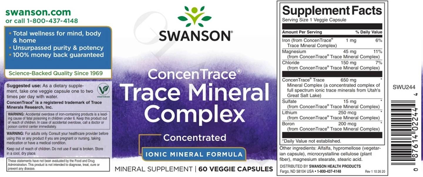 Swanson, ConcenTrace Trace Mineral Complex label