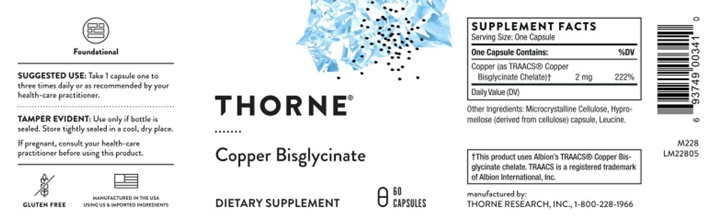 Thorne, Copper Bisglycinate label