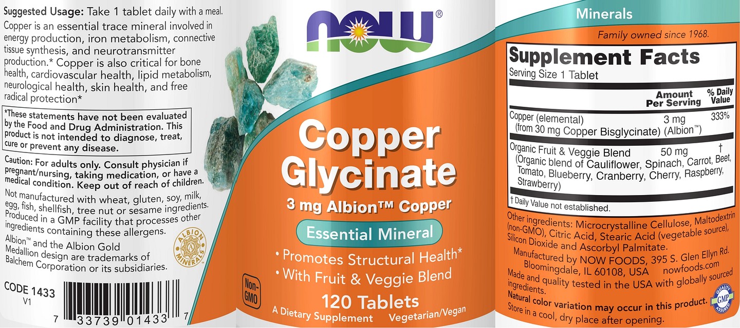 NOW Foods, Copper Glycinate label