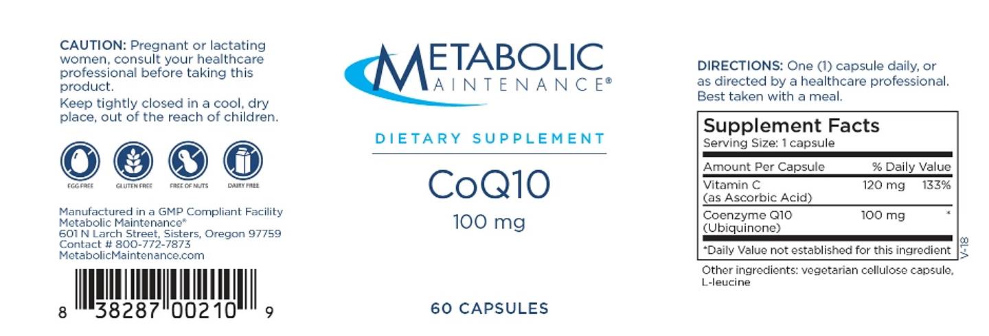 Metabolic Maintenance, CoQ10, 100 mg label