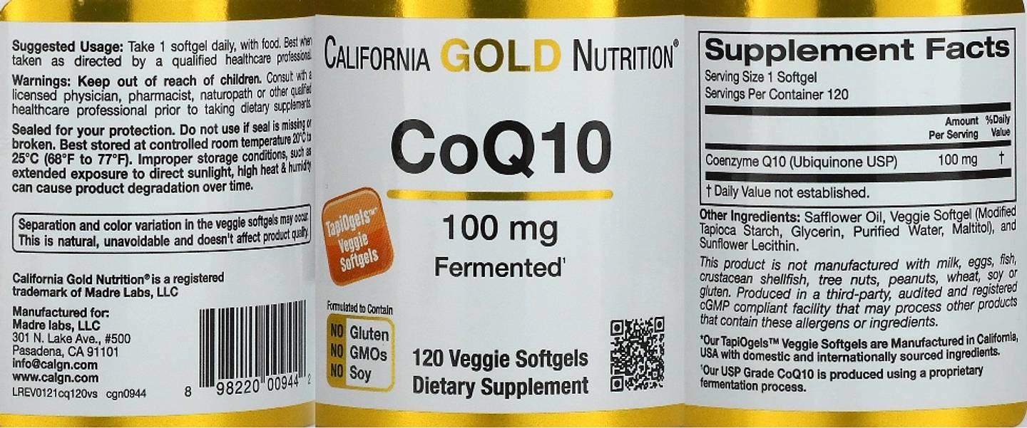 California Gold Nutrition, CoQ10 label