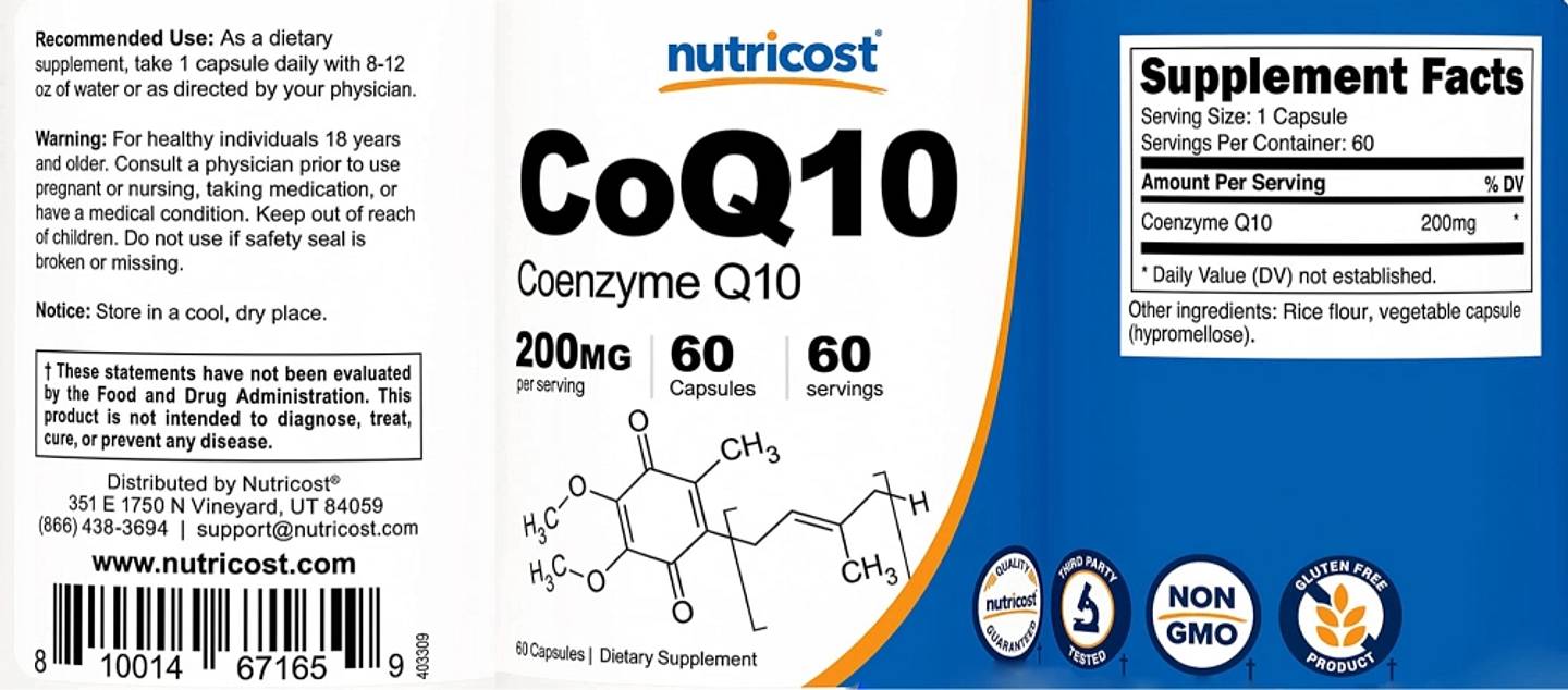 Nutricost, CoQ10 label