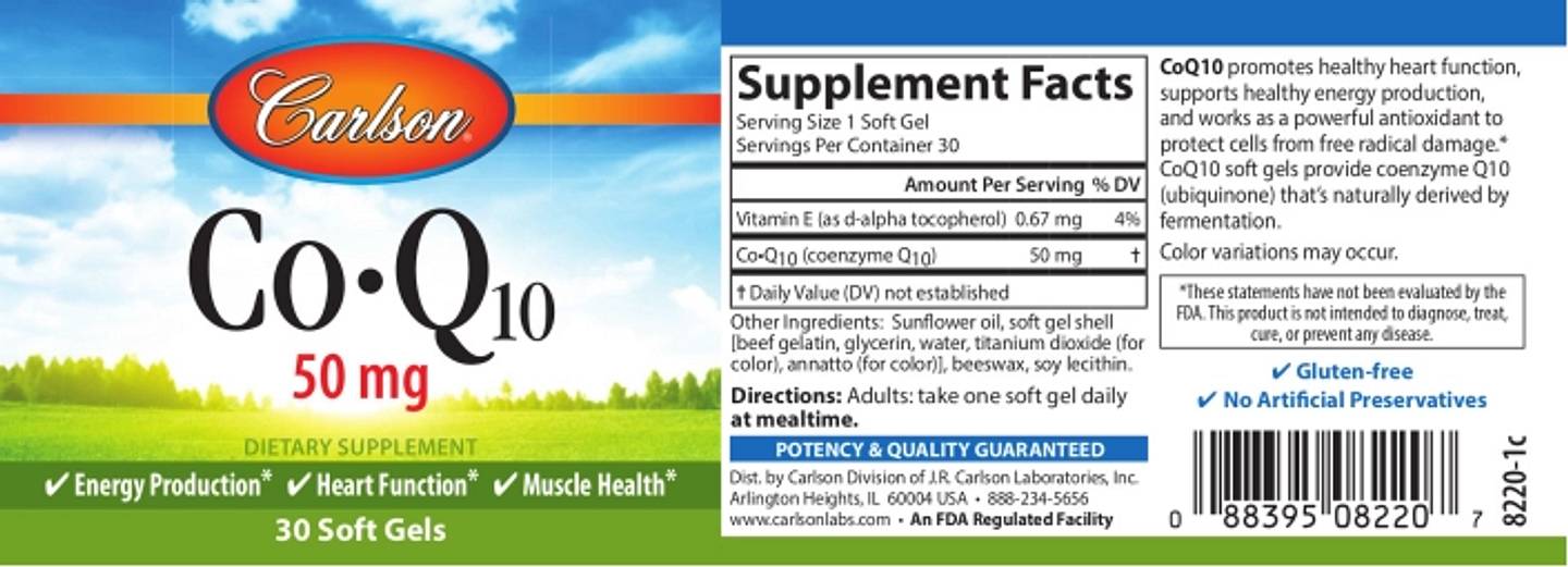 Carlson, CoQ10, 50 mg label