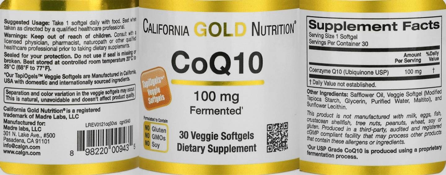 California Gold Nutrition, CoQ10 label