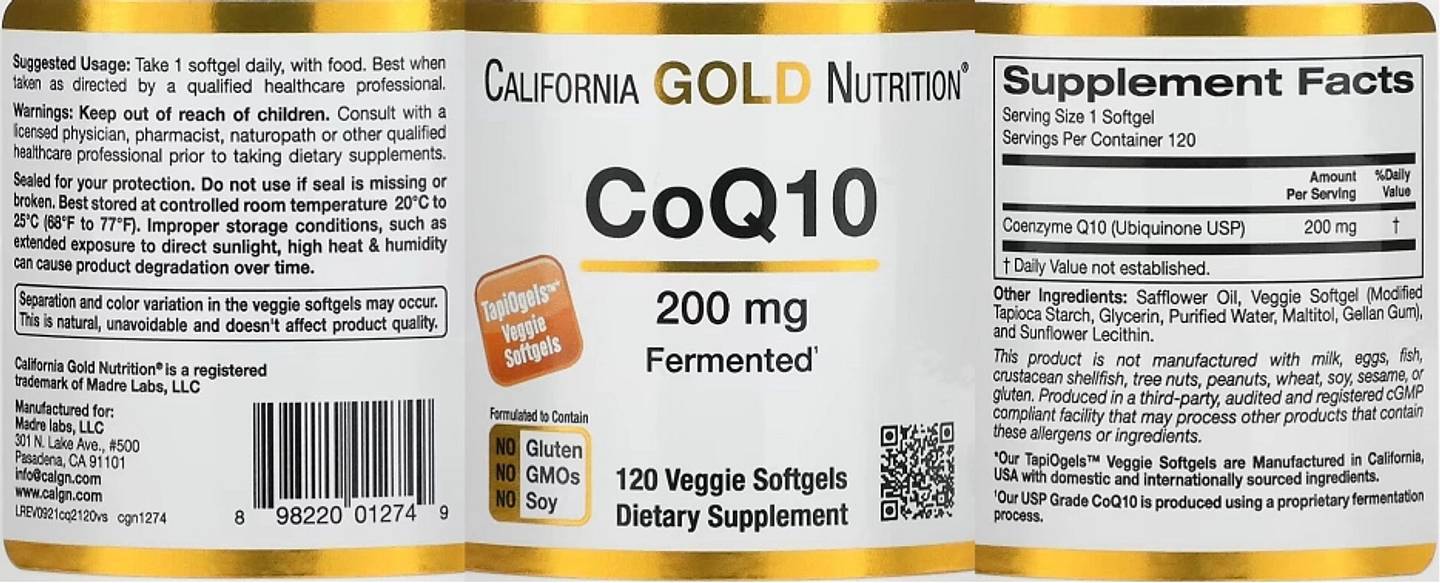 California Gold Nutrition, CoQ10 label