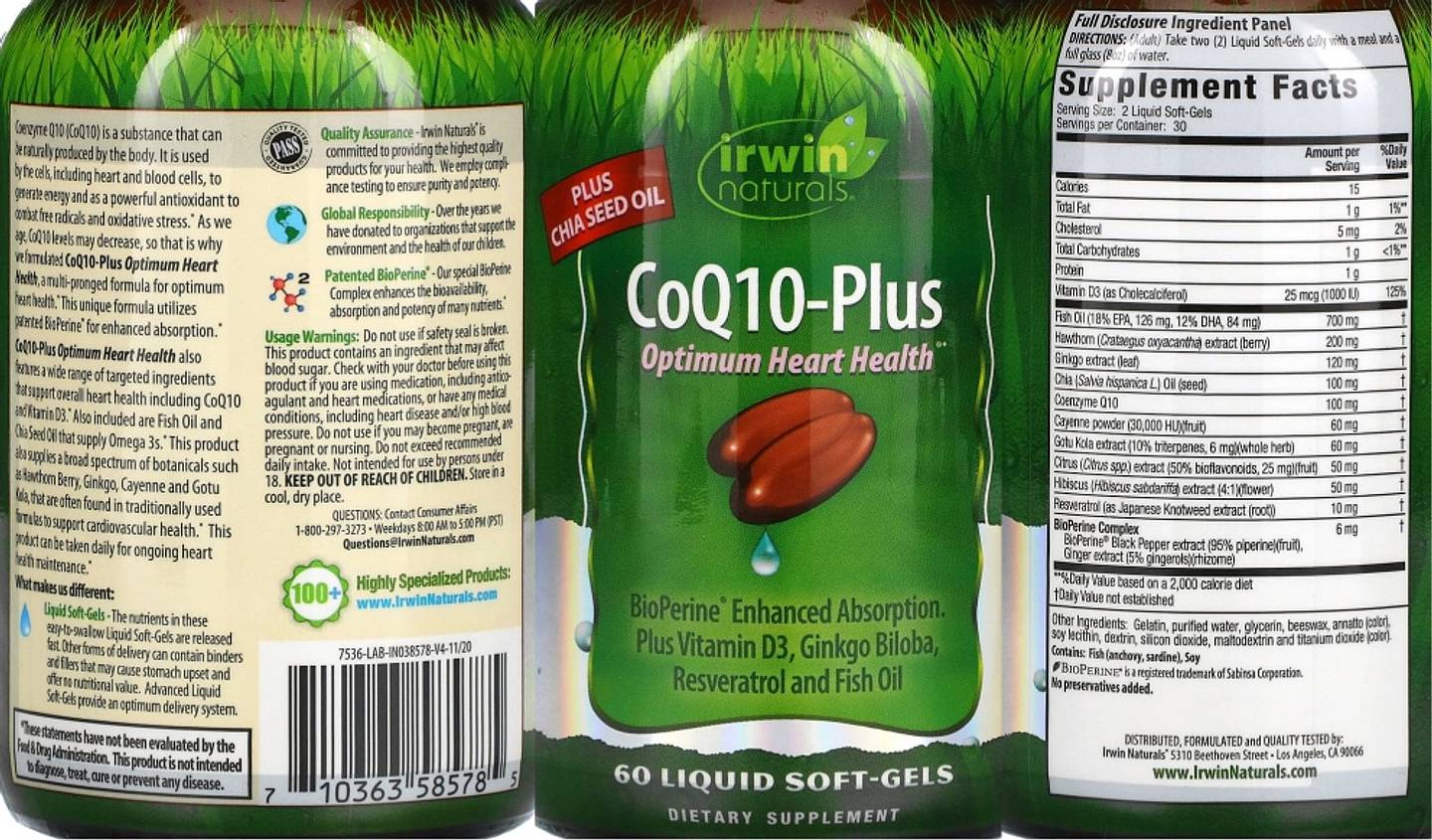 Irwin Naturals, CoQ10-Plus label