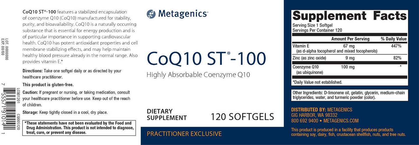 Metagenics, CoQ10 ST-100 label