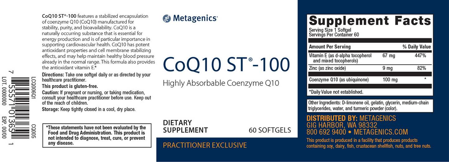 Metagenics, CoQ10 ST-100 label
