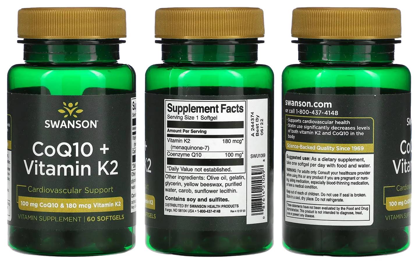 Swanson, CoQ10 + Vitamin K2 packaging