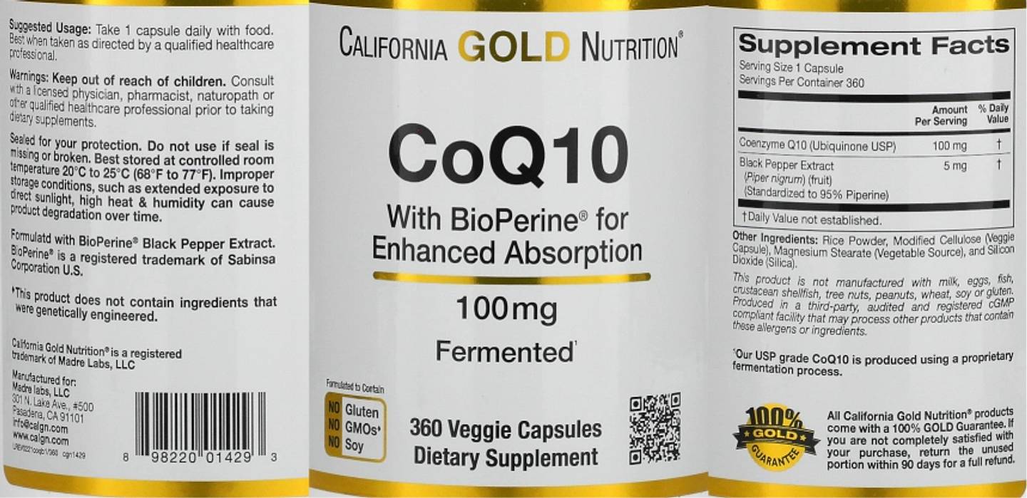 California Gold Nutrition, CoQ10 with Bioperine label