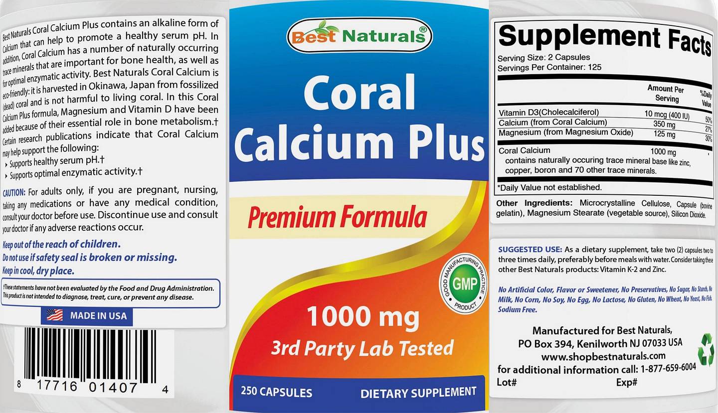Best Naturals, Coral Calcium Plus label