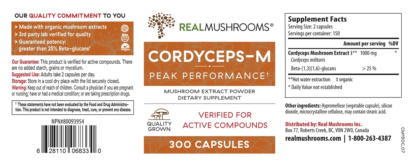 Real Mushrooms, Cordyceps-M Mushroom Extract Powder label