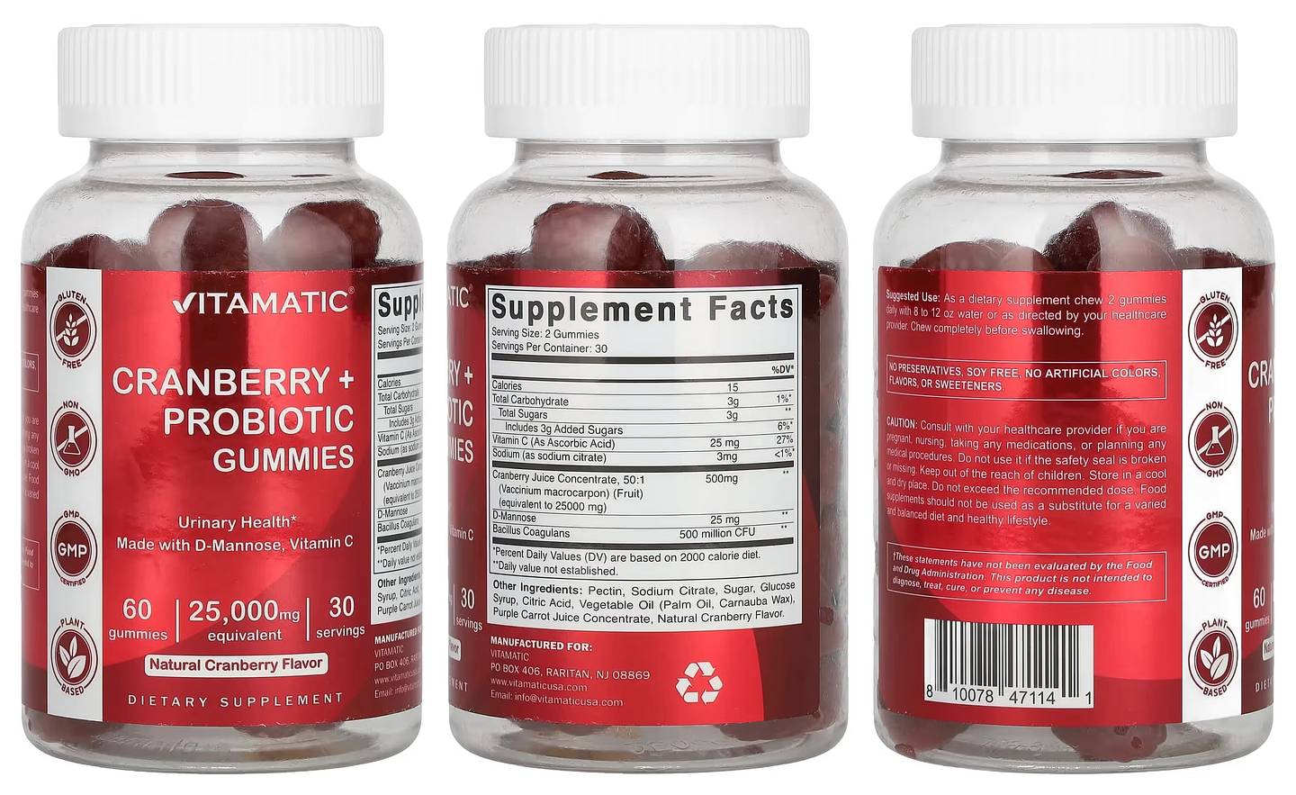 Vitamatic, Cranberry + Probiotic Gummies packaging