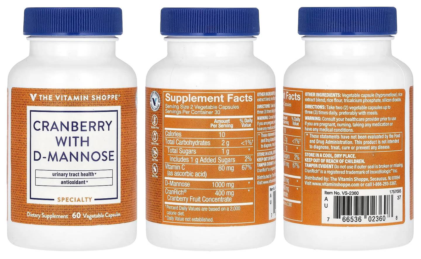 The Vitamin Shoppe, Cranberry With D-Mannose packaging