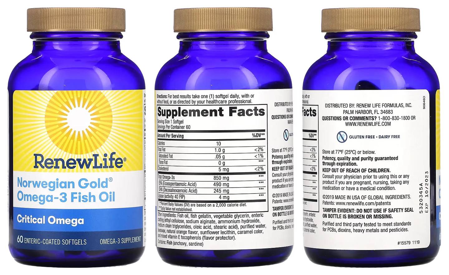 Renew Life, Critical Omega, Norwegian Gold Omega-3 Fish Oil packaging