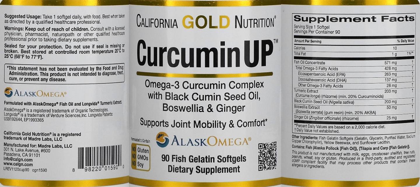 California Gold Nutrition, Curcumin UP label