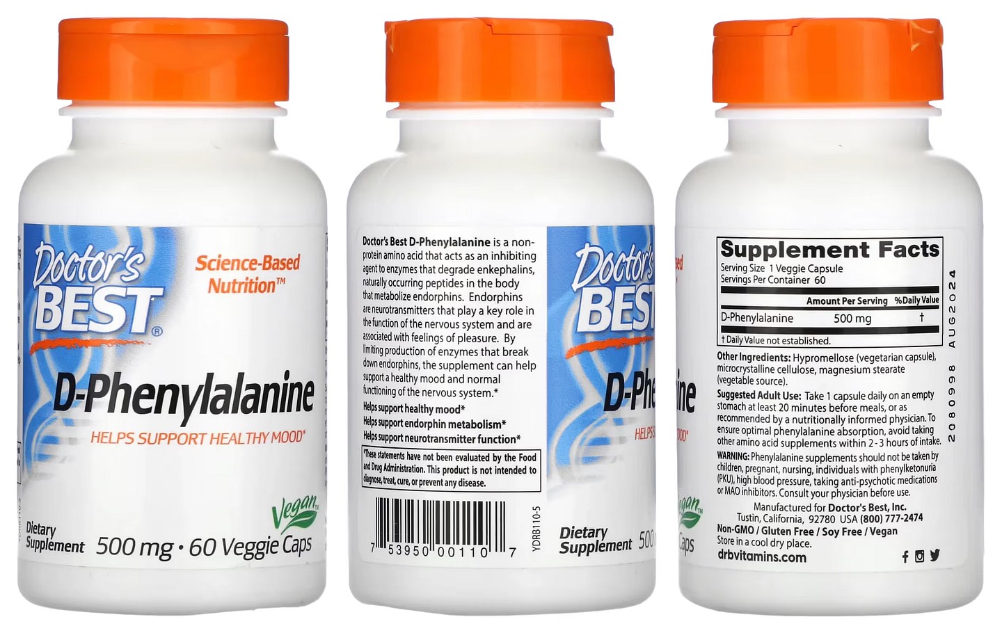 Doctor's Best, D-Phenylalanine packaging
