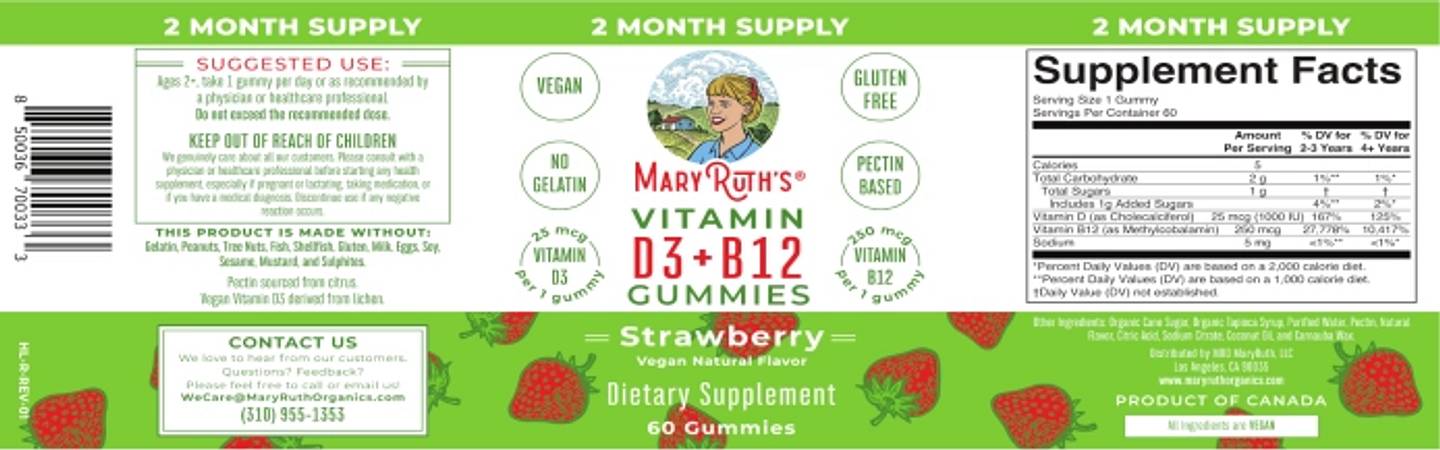 MaryRuth Organics, D3 + B12 Gummies label