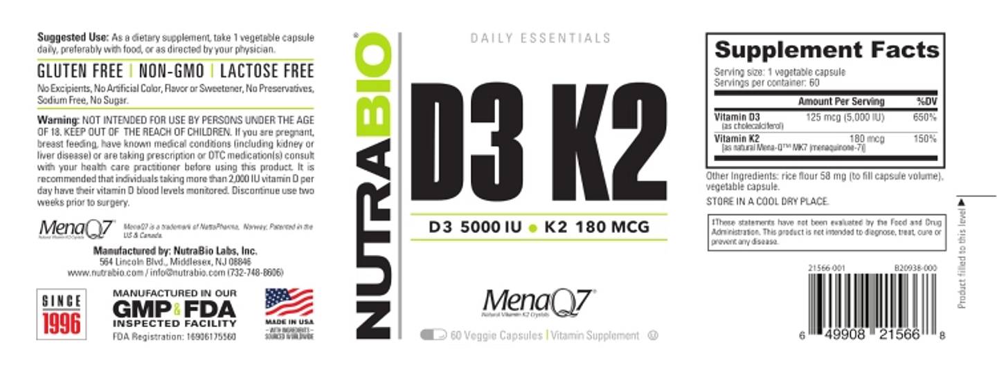 NutraBio, D3 K2 label