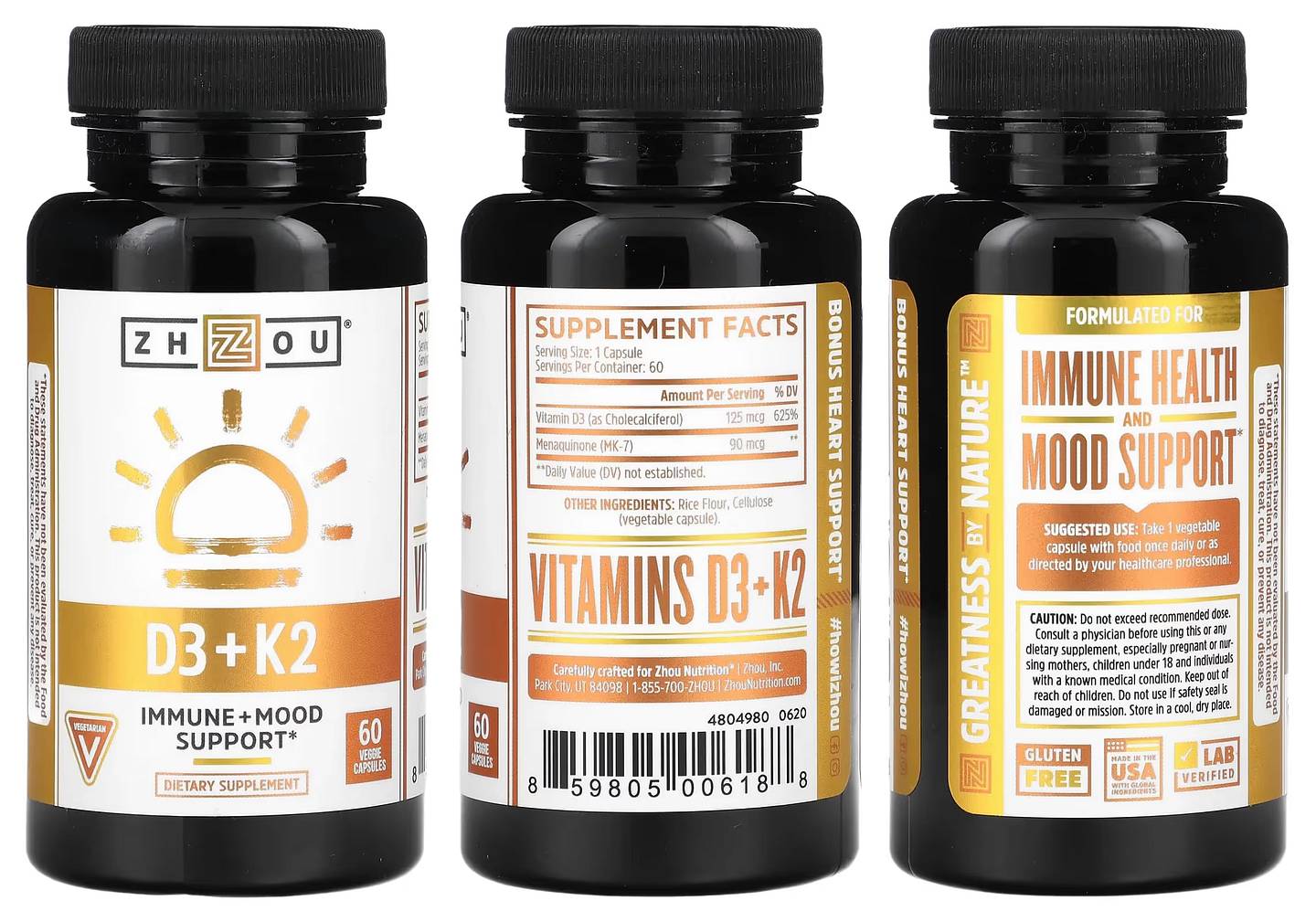 Zhou Nutrition, D3 + K2 packaging