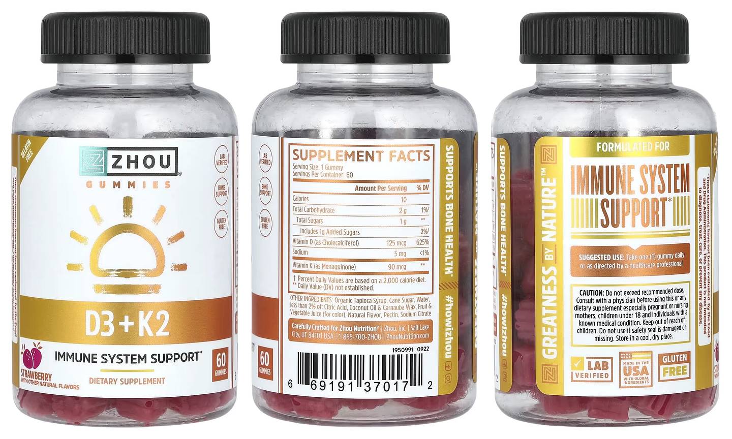 Zhou Nutrition, D3 + K2 Gummies packaging