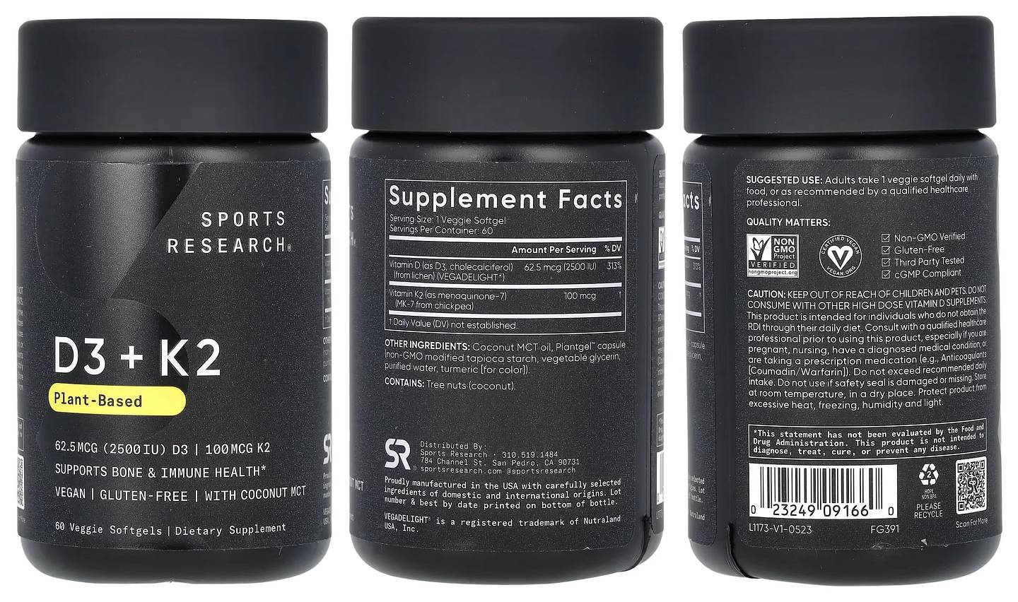 Sports Research, D3 + K2, Plant-Based packaging