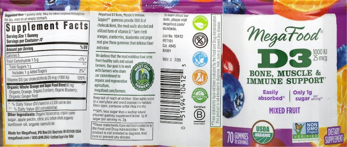 MegaFood, D3, Mixed Fruit label