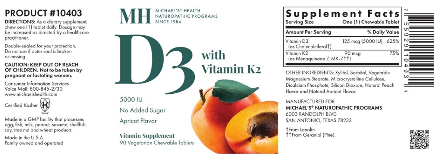 Michael's Naturopathic, D3 with Vitamin K2, Apricot label