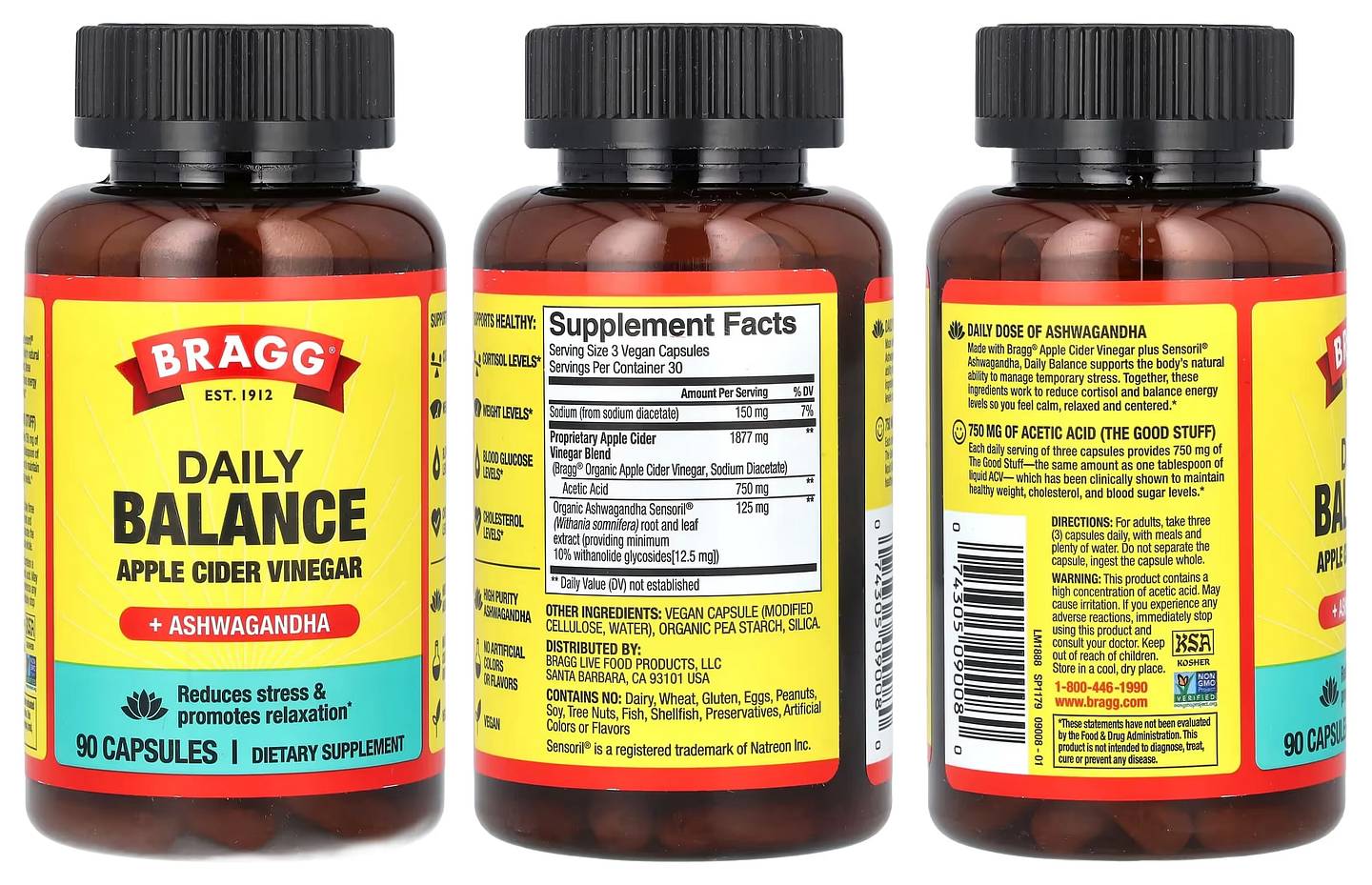 Bragg, Daily Balance Apple Cider Vinegar + Ashwagandha packaging