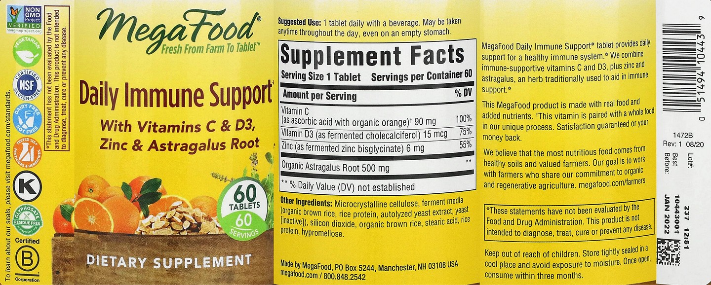 MegaFood, Daily Immune Support label