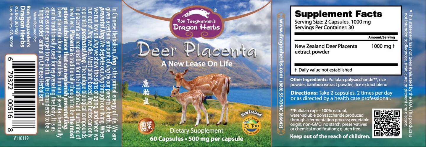 Dragon Herbs, Deer Placenta label