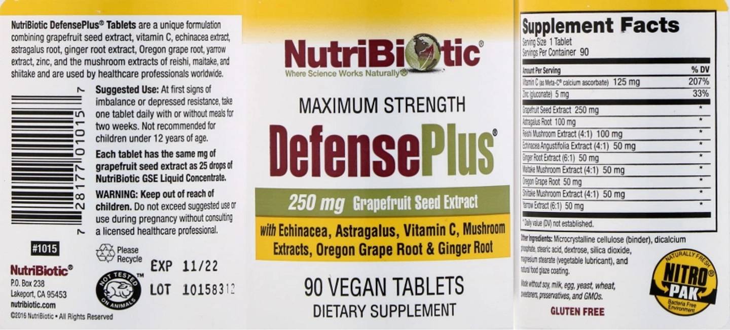 NutriBiotic, DefensePlus, Maximum Strength, 250 mg label