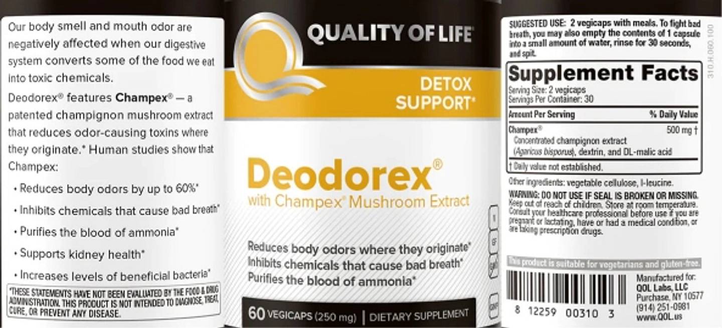 Quality of Life Labs, Deodorex with Champex Mushroom Extract label