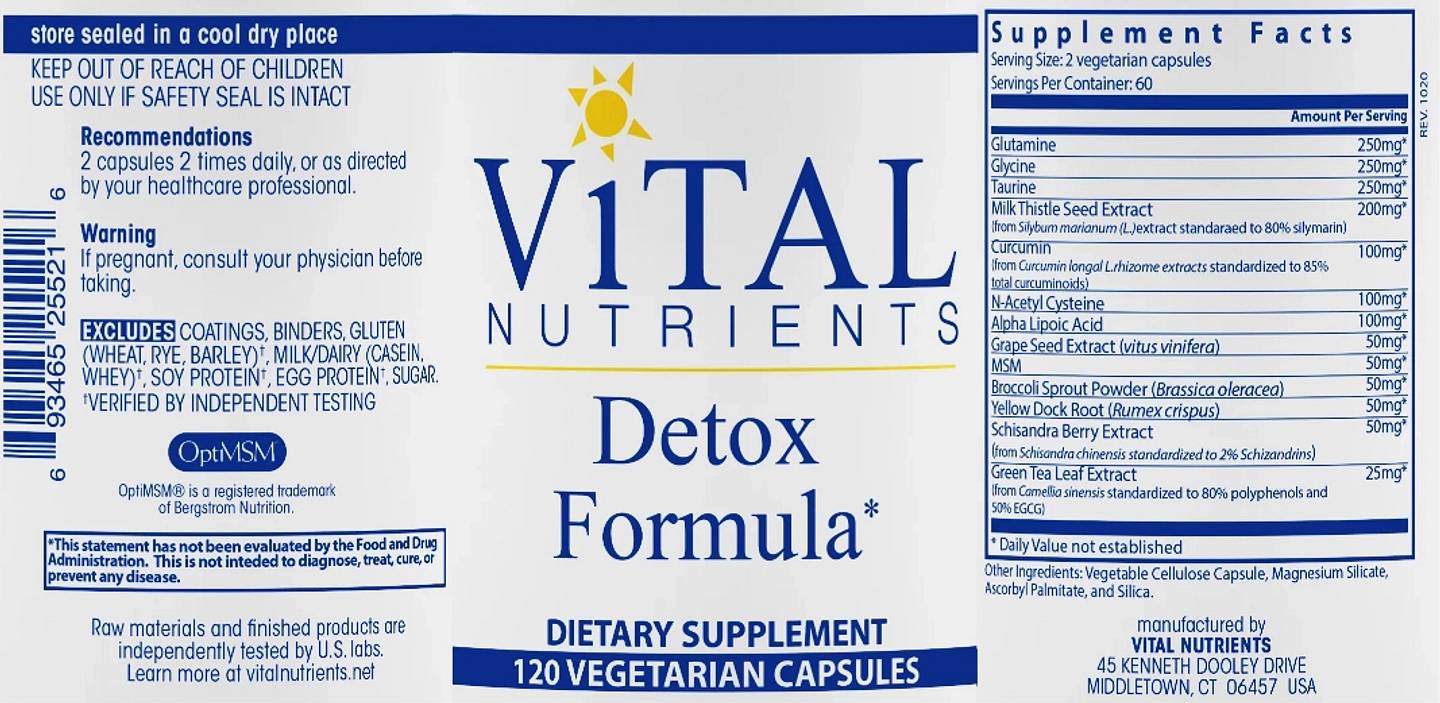 Vital Nutrients, Detox Formula label