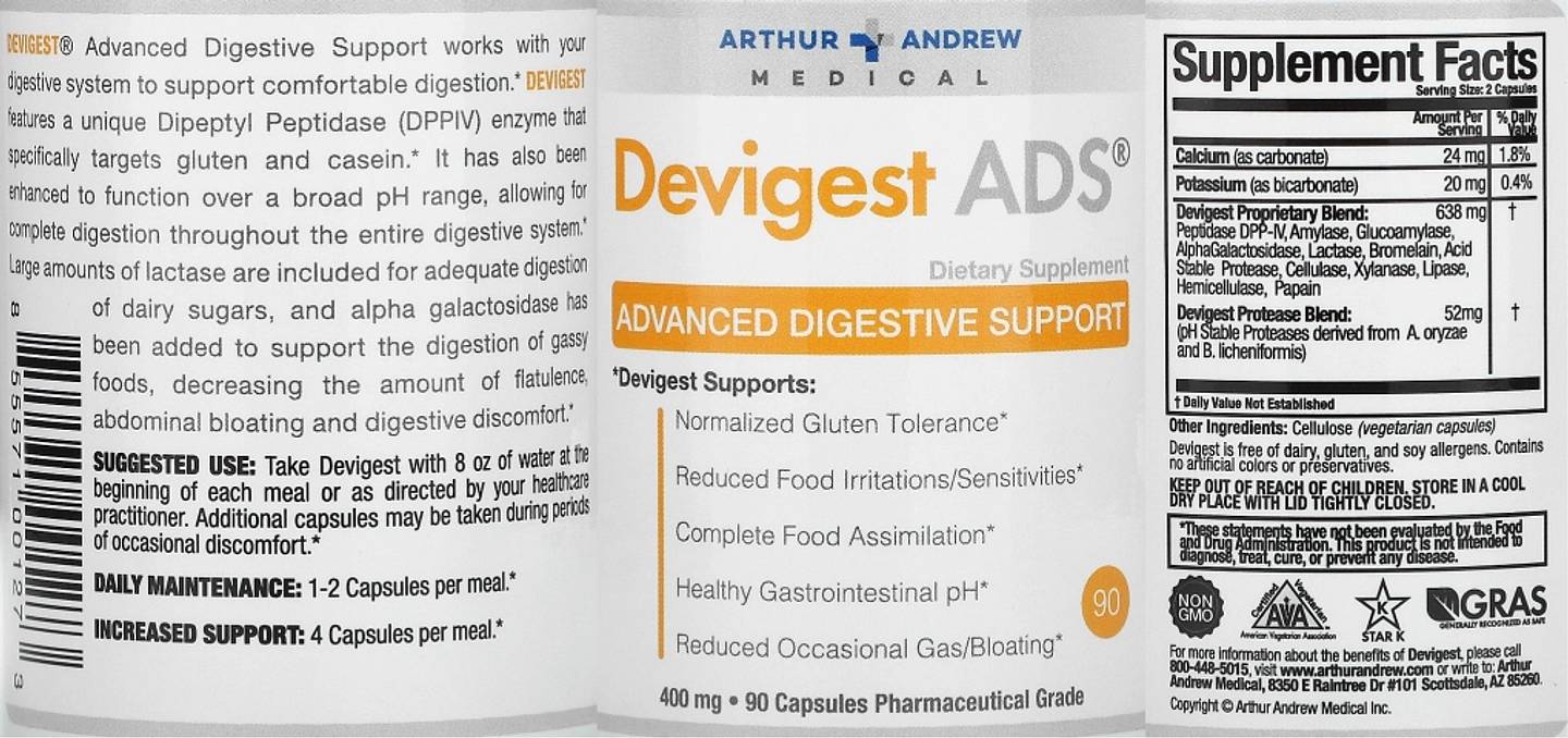 Arthur Andrew Medical, Devigest ADS, Advanced Digestive Support label