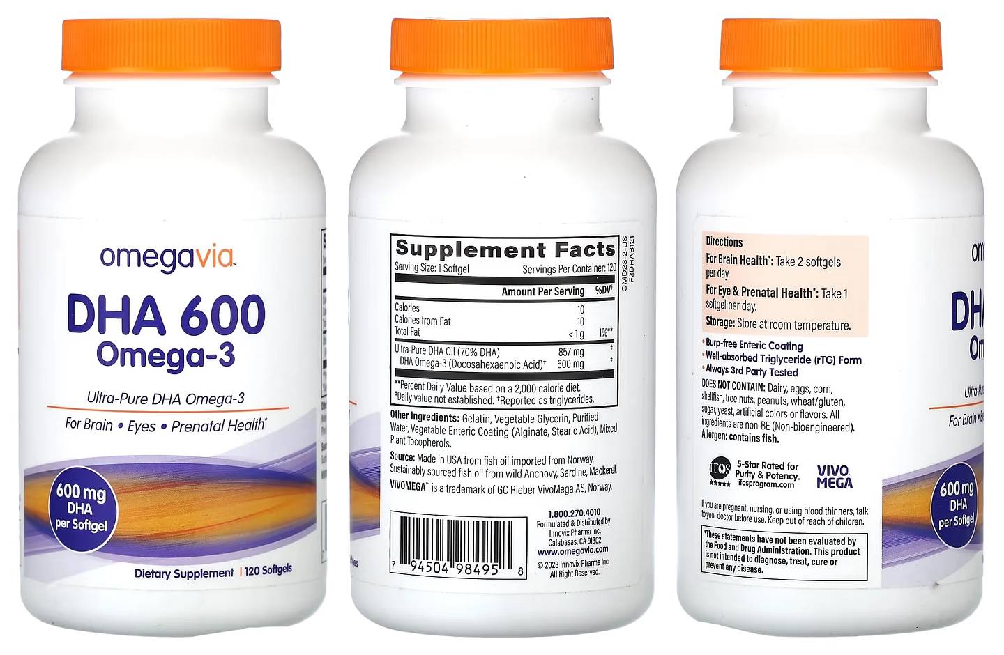 OmegaVia, DHA 600, Omega-3 packaging
