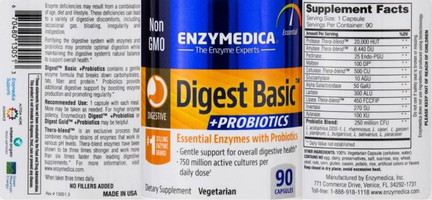 Enzymedica, Digest Basic + Probiotics label