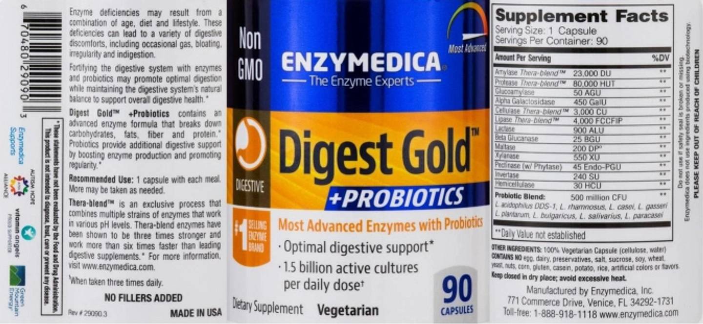 Enzymedica, Digest Gold + Probiotics label