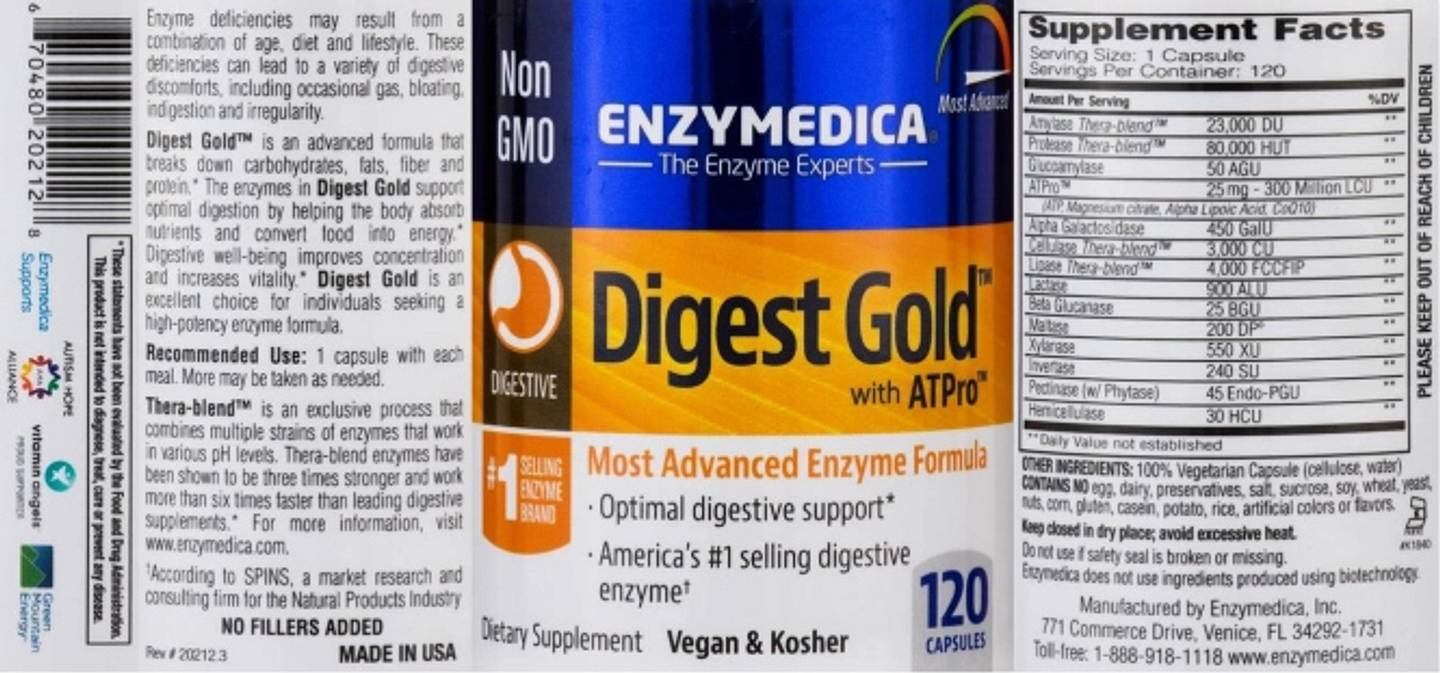 Enzymedica, Digest Gold with ATPro label