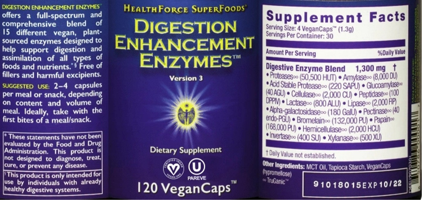 HealthForce Superfoods, Digestion Enhancement Enzymes label