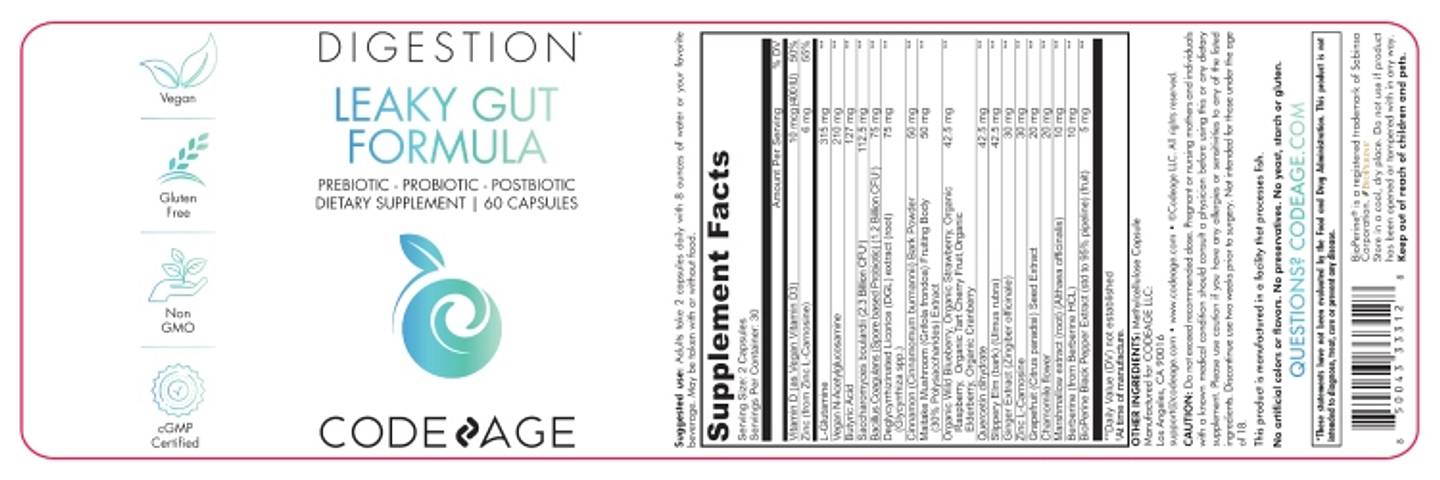 Codeage, Digestion, Leaky Gut Formula label