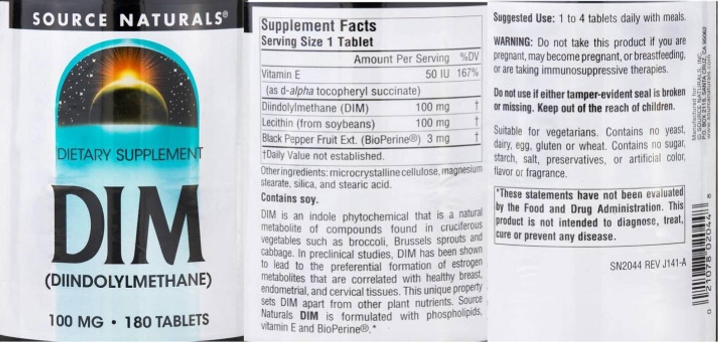 Source Naturals, DIM (Diindolylmethane) label