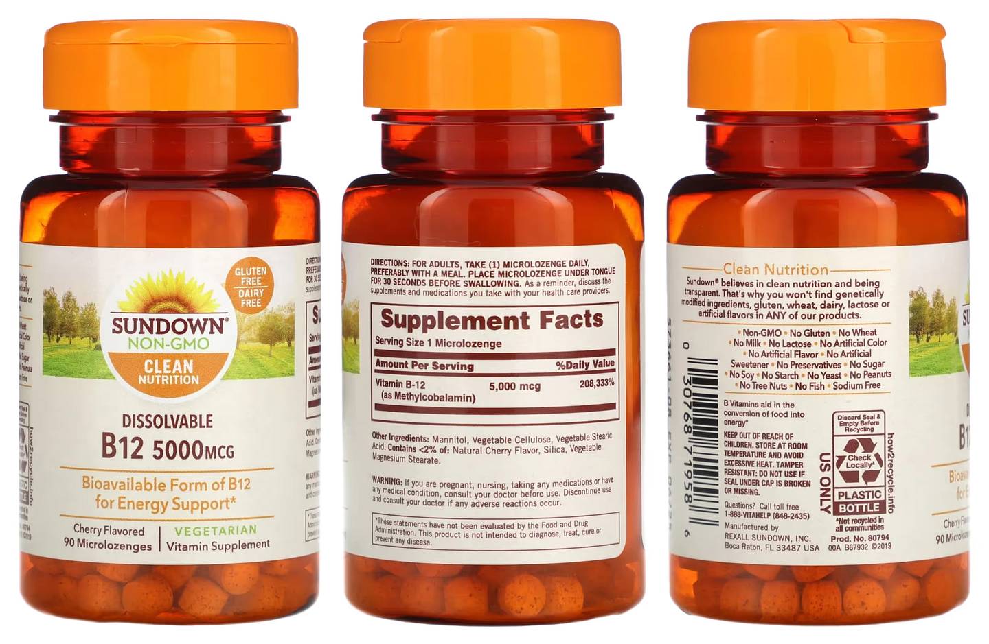 Sundown Naturals, Dissovable B12, Cherry, 5,000 mcg packaging