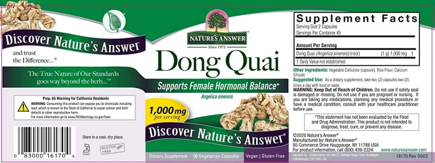 Nature's Answer, Dong Quai label