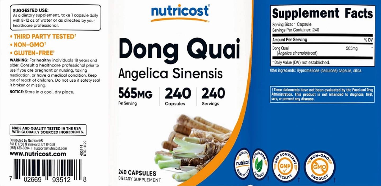 Nutricost, Dong Quai label