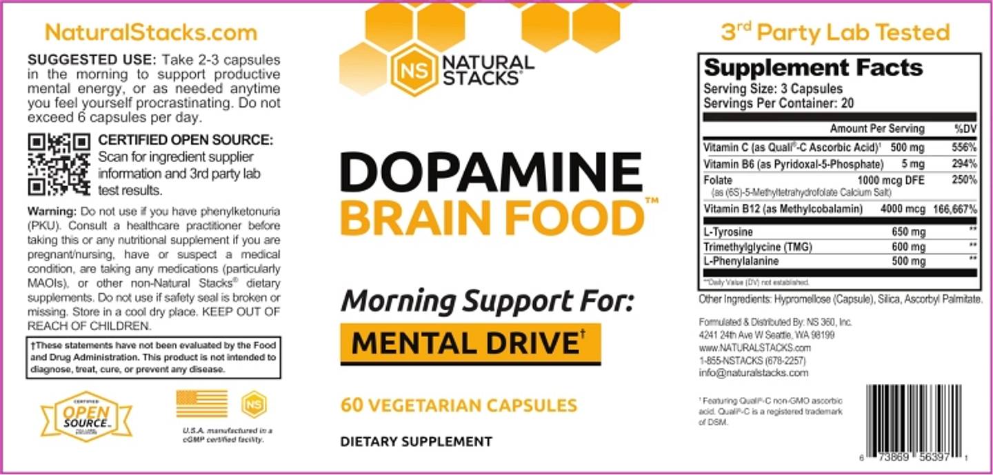 Natural Stacks, Dopamine Brain Food label